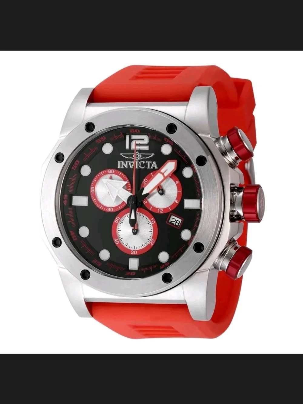 Invicta Chronograph Watch - Red & Black Silicone Strap